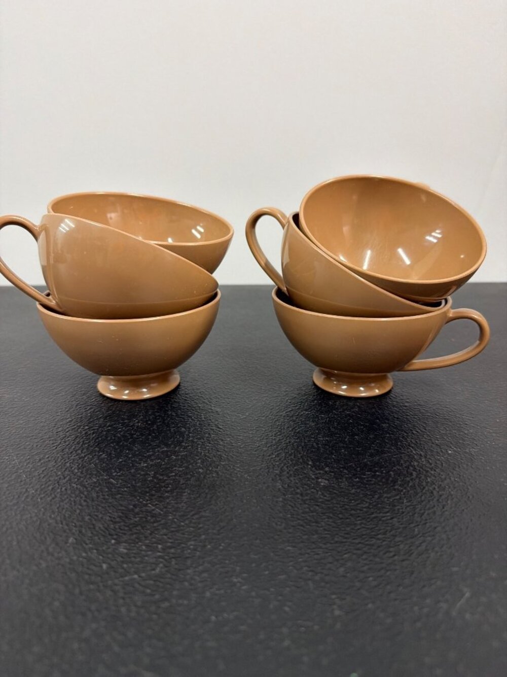 Set Of 6 Vintage Texas Ware Brown Melamine Cups Mid-Century Modern Style